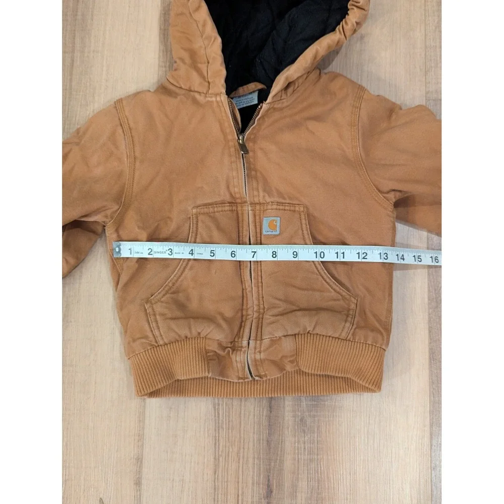 Carhartt Kids Brown Duck Quilted Flannel Lined Active Jacket 4T Hooded Coat